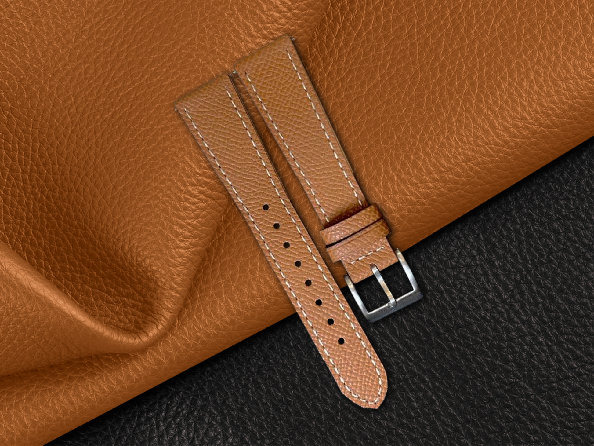 Camel Epsom Leather Straps - Sartoriale