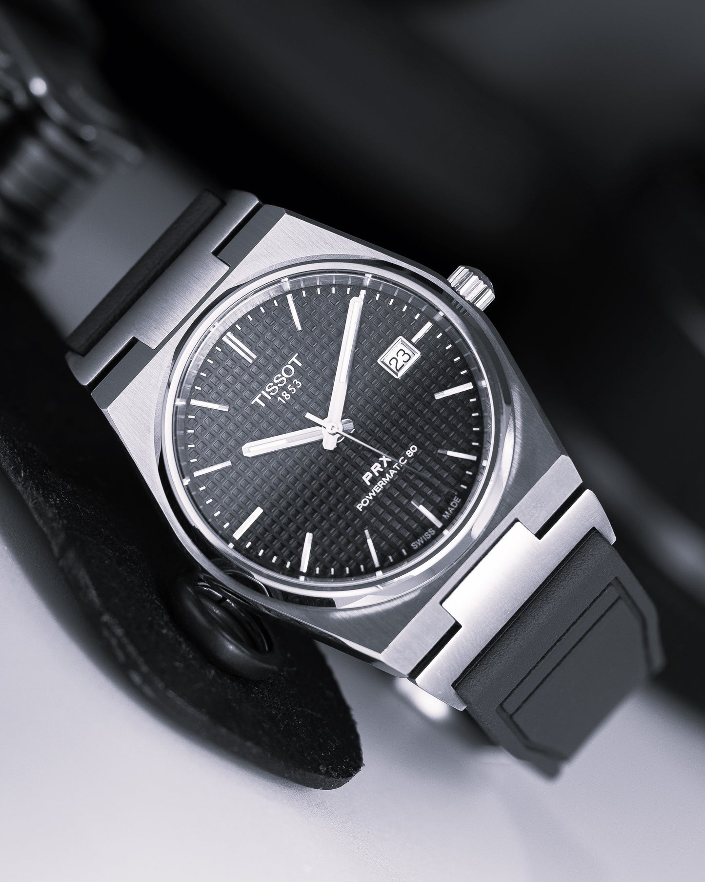 Sartoriale FKM Black Rubber Strap for Tissot PRX Adapter