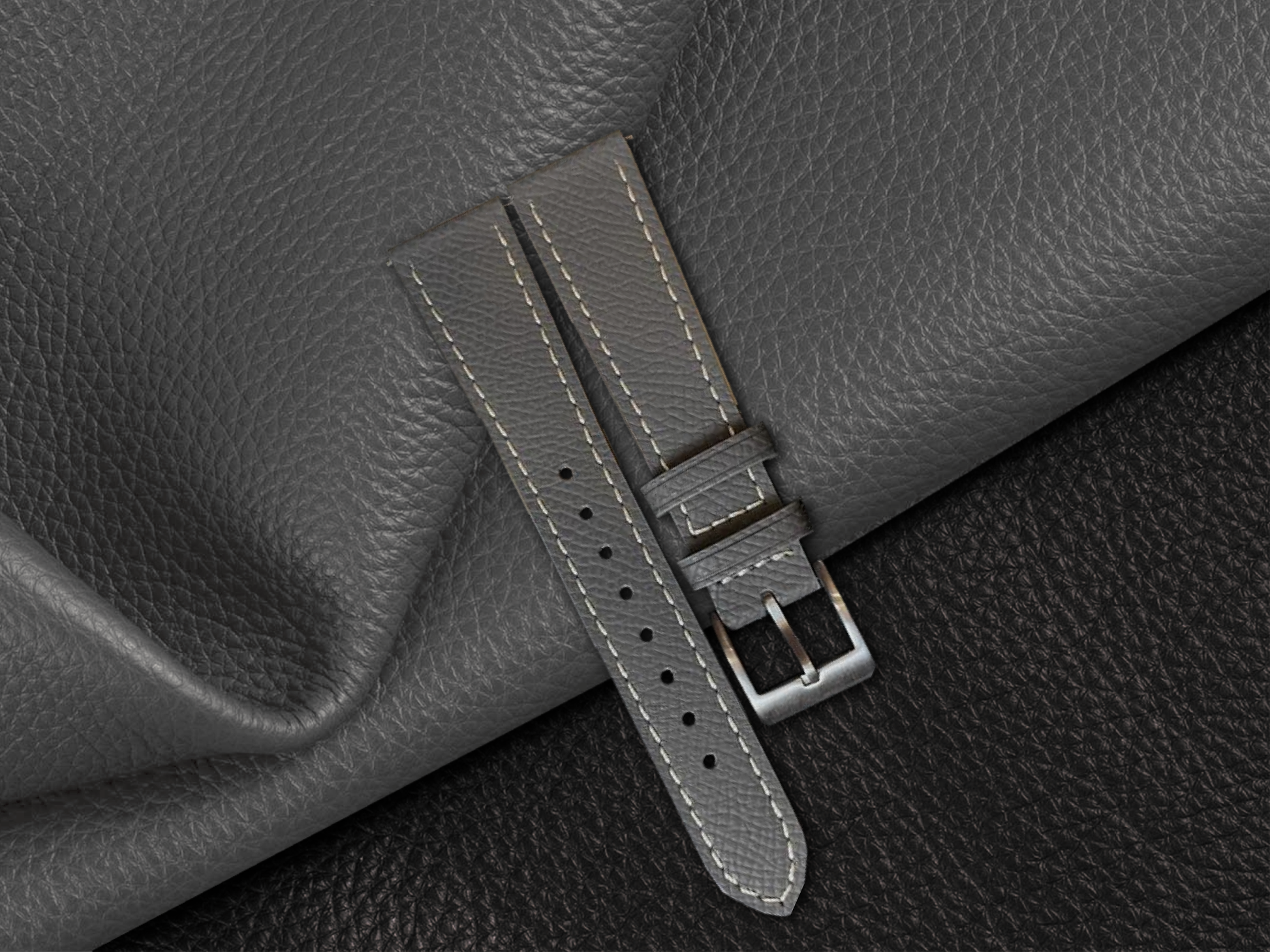 Grey Epsom Leather Straps - Sartoriale 